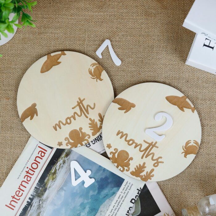Sea Animal Baby Milestone Marker| Ocean Baby Monthly Milestone Discs| Wooden Sea Creature Milestone Set - Image 7