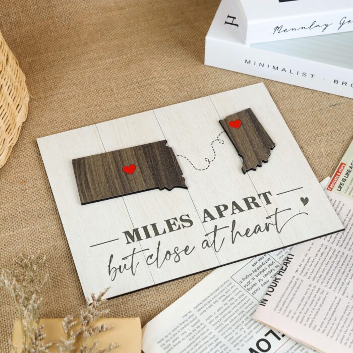 Personalized Long Distance Love Keepsake Gift |  Custom Coordinates Sign for Long Distance Couples |  Personalized Map & Names Sign for Faraway Lovers - Image 5