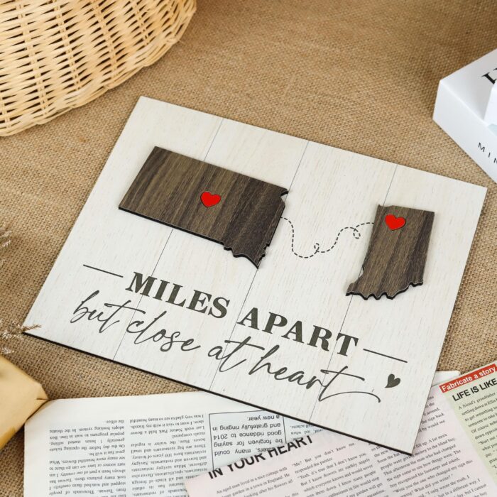 Personalized Long Distance Love Keepsake Gift |  Custom Coordinates Sign for Long Distance Couples |  Personalized Map & Names Sign for Faraway Lovers - Image 4