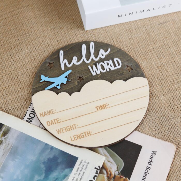 Personalized Hello World Baby Birth Stats Sign | Custom Name & Stats Baby Sign | Welcome, Baby! Engraved Hello World Nursery Keepsake - Image 6