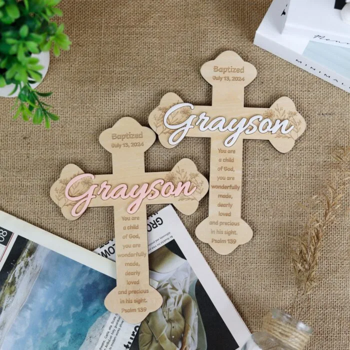 Personalized Wooden Baptism Cross |  Custom Child’s Baptism Cross Gift | Personalized Wooden Christening Gift