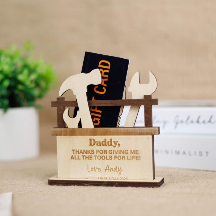 Custom Dad Toolbox Gift | Personalized Father’s Day Toolbox Card | Wooden Toolbox Gift Card Holder - Image 4