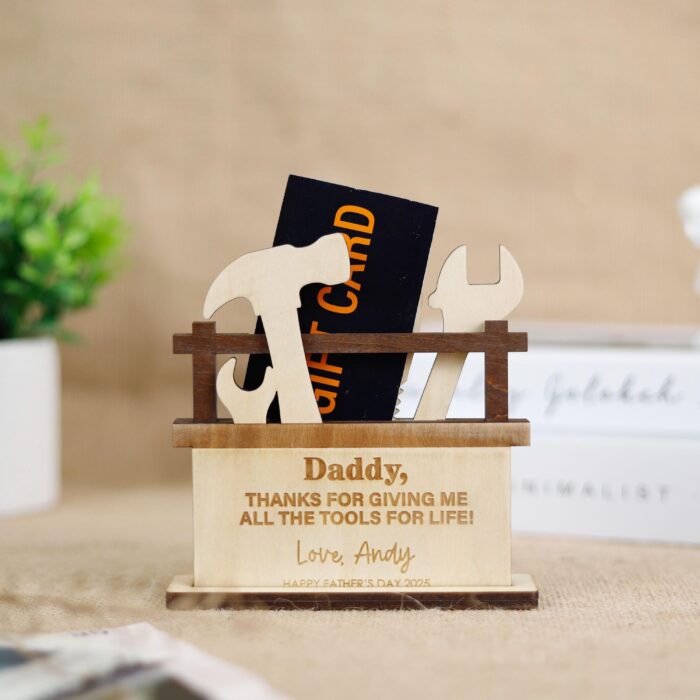 Custom Dad Toolbox Gift | Personalized Father’s Day Toolbox Card | Wooden Toolbox Gift Card Holder
