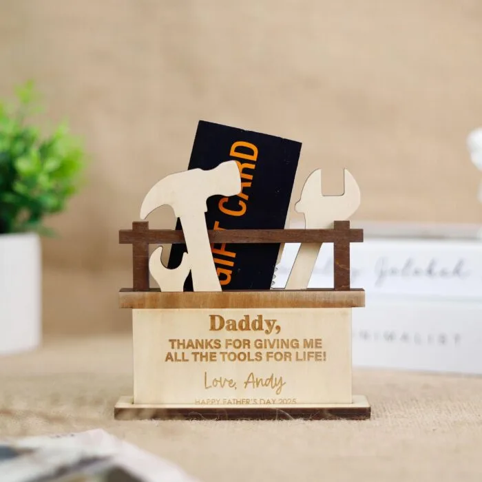 Custom Dad Toolbox Gift | Personalized Father’s Day Toolbox Card | Wooden Toolbox Gift Card Holder