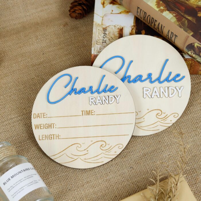 Custom Ocean Wave Sign – Baby Birth Keepsake| Personalized Ocean Wave Baby Sign| Wave-Themed Baby Sign with Birth Stats - Image 11