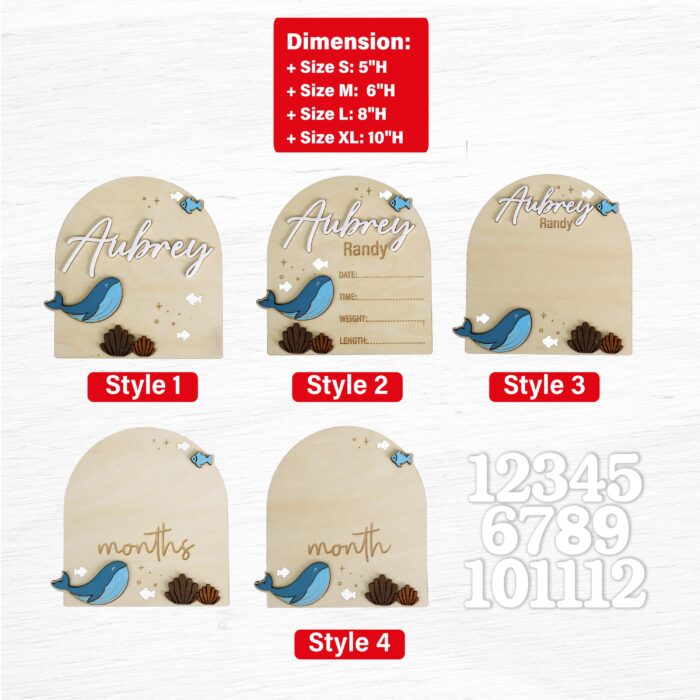 Custom Whale Baby Sign| Ocean Nursery Decor| Personalized Whale Birth Sign for Babies| Whale Baby Name Sign |  Cute Nursery Gift - Image 2