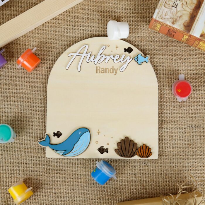 Custom Whale Baby Sign| Ocean Nursery Decor| Personalized Whale Birth Sign for Babies| Whale Baby Name Sign |  Cute Nursery Gift - Image 7