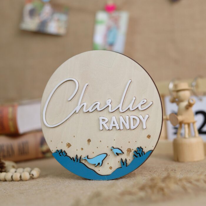 Custom Whale Birth Sign | Ocean Nursery Decor for Newborns - Image 9