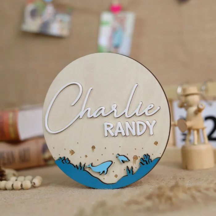 Custom Whale Birth Sign | Ocean Nursery Decor for Newborns - Image 9