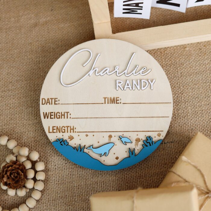 Custom Whale Birth Sign | Ocean Nursery Decor for Newborns - Image 10