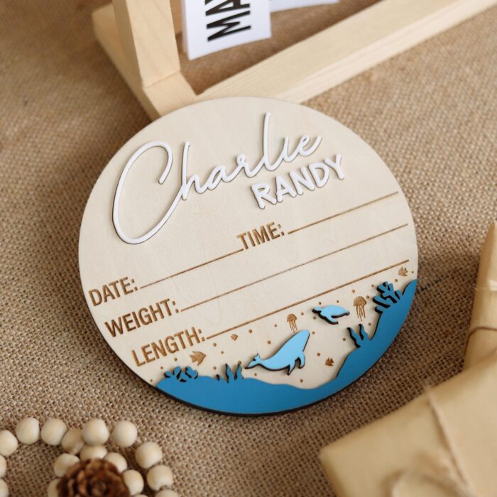 Custom Whale Birth Sign | Ocean Nursery Decor for Newborns - Image 11