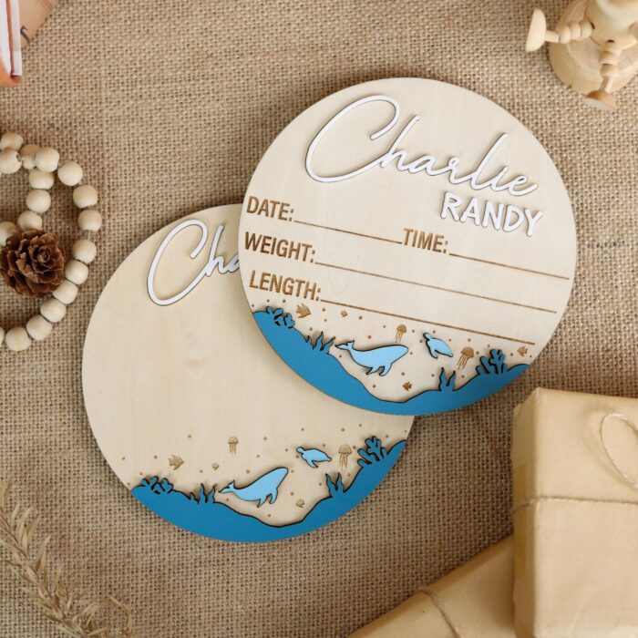 Custom Whale Birth Sign | Ocean Nursery Decor for Newborns - Image 8