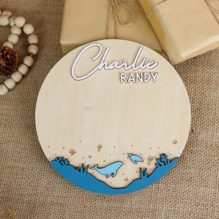 Custom Whale Birth Sign | Ocean Nursery Decor for Newborns - Image 6