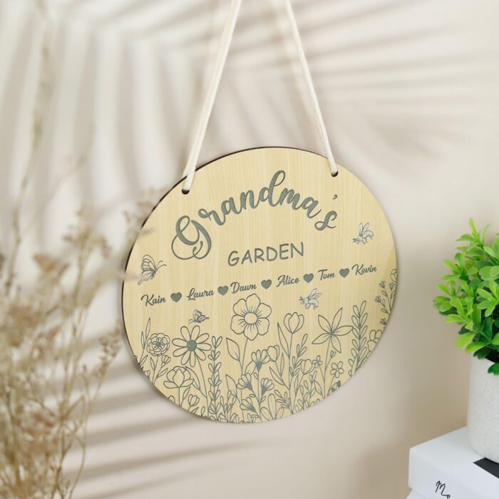 Grandma’s Garden Birth Flower Plaque | Personalized Family Flower Sign for Grandma’s Love |  Custom Grandma’s Garden Sign with Kids’ Names - Image 7
