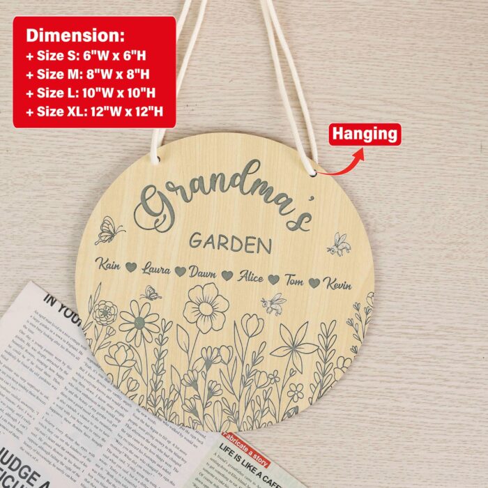 Grandma’s Garden Birth Flower Plaque | Personalized Family Flower Sign for Grandma’s Love |  Custom Grandma’s Garden Sign with Kids’ Names - Image 2