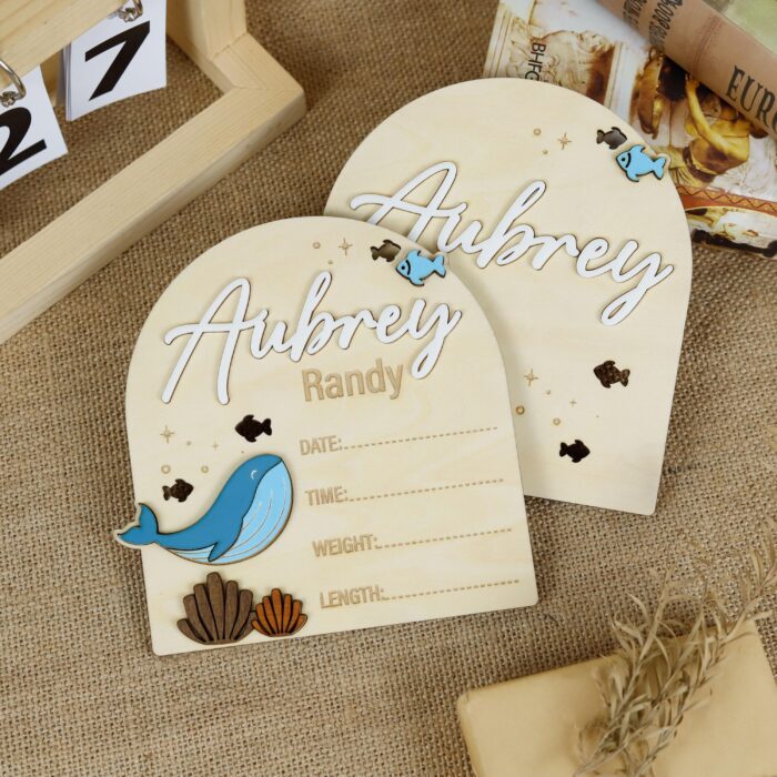 Custom Whale Baby Sign| Ocean Nursery Decor| Personalized Whale Birth Sign for Babies| Whale Baby Name Sign |  Cute Nursery Gift - Image 11