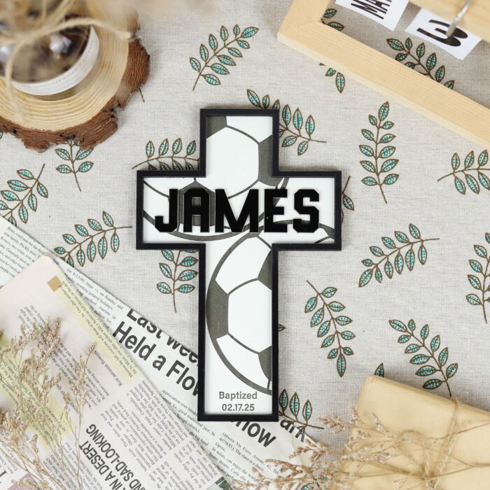 Personalized Soccer Baptism Cross | Custom Engraved Baptism Gift | Personalized Baptism Cross for Boys - Image 9