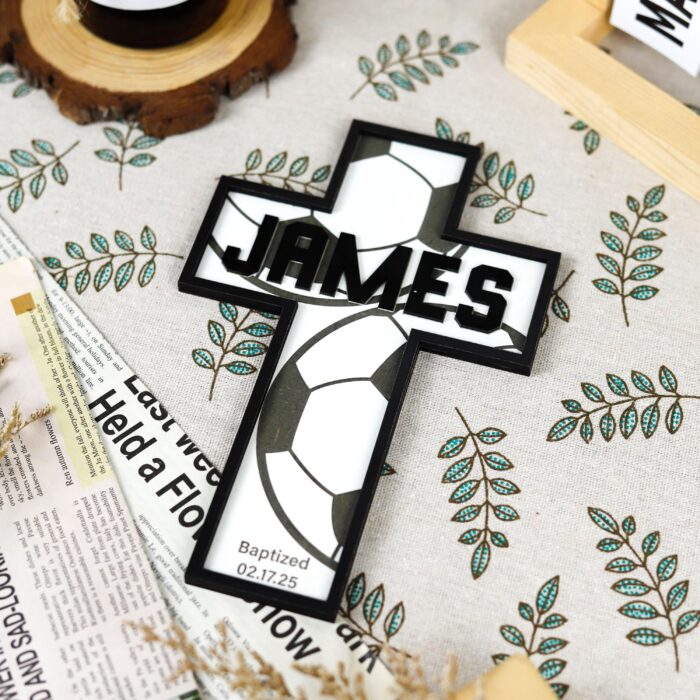 Personalized Soccer Baptism Cross | Custom Engraved Baptism Gift | Personalized Baptism Cross for Boys - Image 7