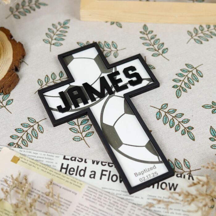 Personalized Soccer Baptism Cross | Custom Engraved Baptism Gift | Personalized Baptism Cross for Boys - Image 8