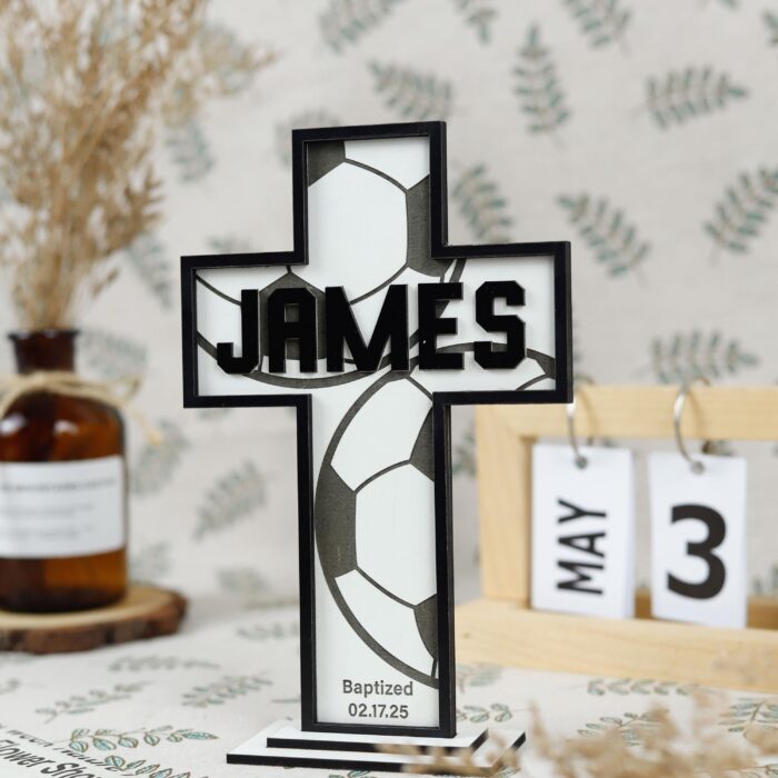 Personalized Soccer Baptism Cross | Custom Engraved Baptism Gift | Personalized Baptism Cross for Boys - Image 5