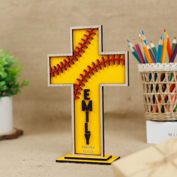 Personalized Gift for Faithful Kids | Custom Softball Cross for Christening | Personalized Softball Cross for Baptism - Image 6