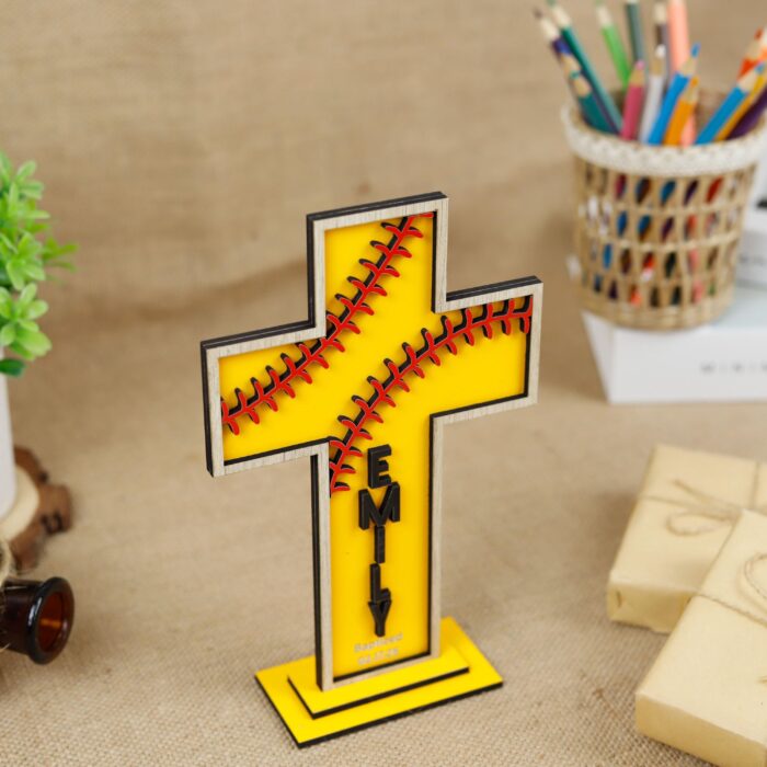 Personalized Gift for Faithful Kids | Custom Softball Cross for Christening | Personalized Softball Cross for Baptism - Image 7