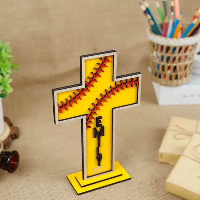 Personalized Gift for Faithful Kids | Custom Softball Cross for Christening | Personalized Softball Cross for Baptism - Image 7