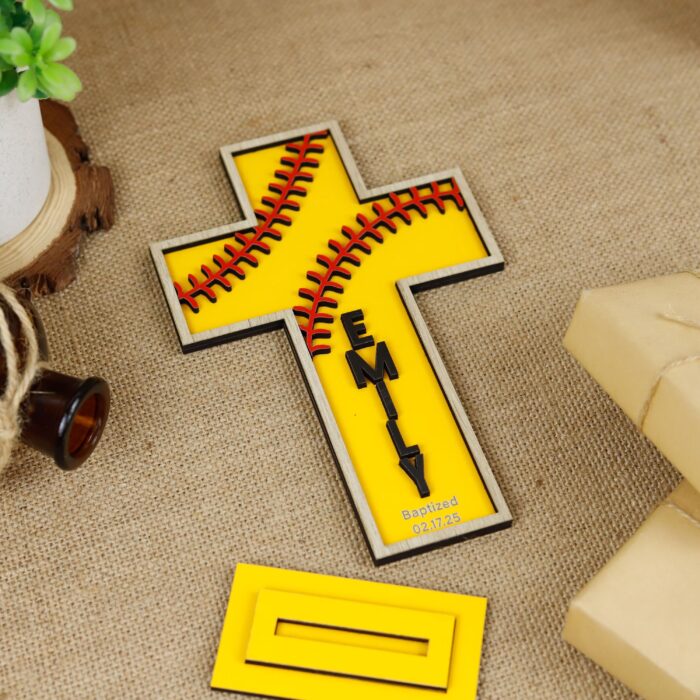 Personalized Gift for Faithful Kids | Custom Softball Cross for Christening | Personalized Softball Cross for Baptism - Image 5