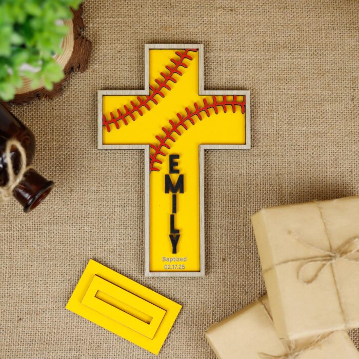 Personalized Gift for Faithful Kids | Custom Softball Cross for Christening | Personalized Softball Cross for Baptism - Image 4