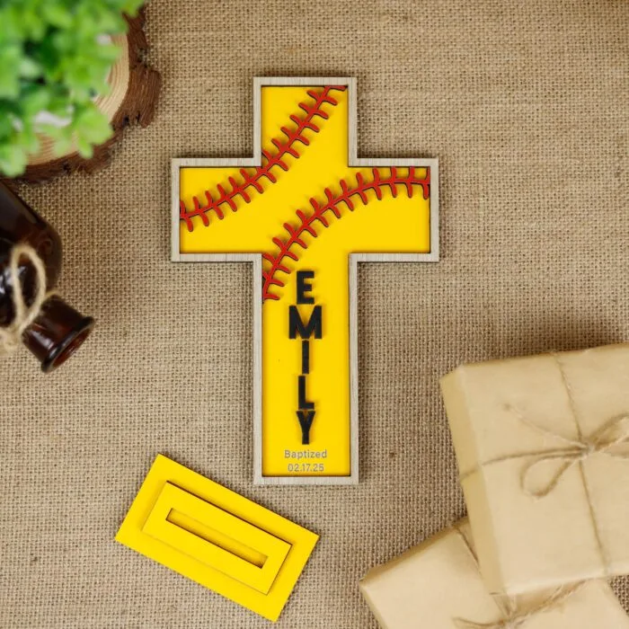 Personalized Gift for Faithful Kids | Custom Softball Cross for Christening | Personalized Softball Cross for Baptism - Image 4