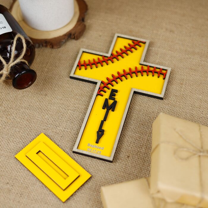 Personalized Gift for Faithful Kids | Custom Softball Cross for Christening | Personalized Softball Cross for Baptism - Image 9