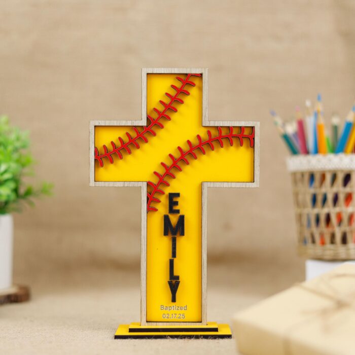 Personalized Gift for Faithful Kids | Custom Softball Cross for Christening | Personalized Softball Cross for Baptism