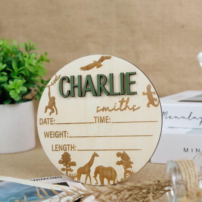 Custom Jungle Baby Birth Sign| Personalized Jungle Birth Stat Sign| Jungle Baby Birth Keepsake Gift - Image 11