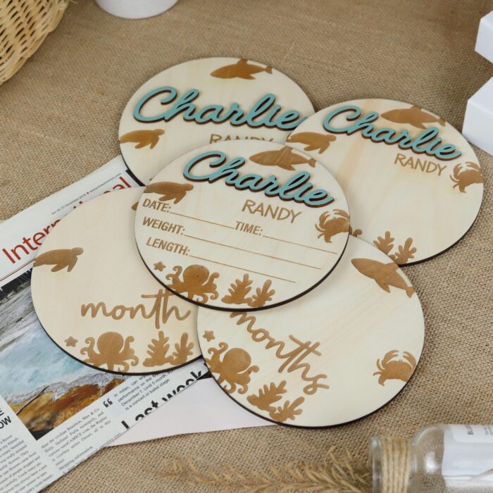 Sea Animal Baby Milestone Marker| Ocean Baby Monthly Milestone Discs| Wooden Sea Creature Milestone Set - Image 10