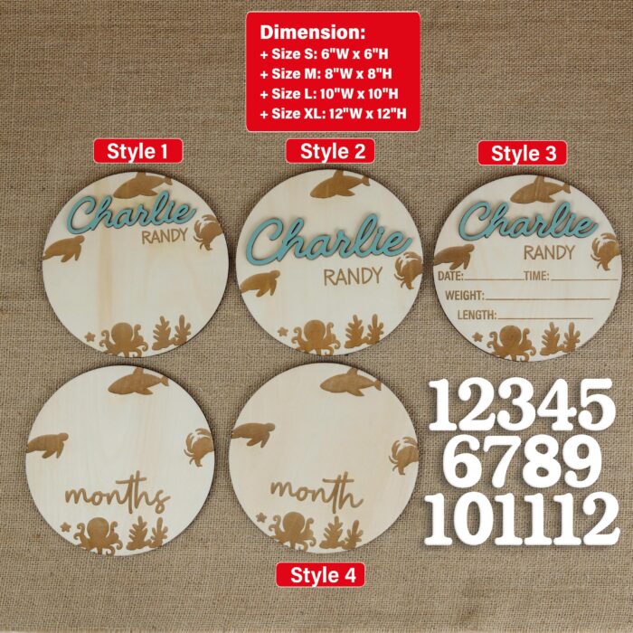 Sea Animal Baby Milestone Marker| Ocean Baby Monthly Milestone Discs| Wooden Sea Creature Milestone Set - Image 2