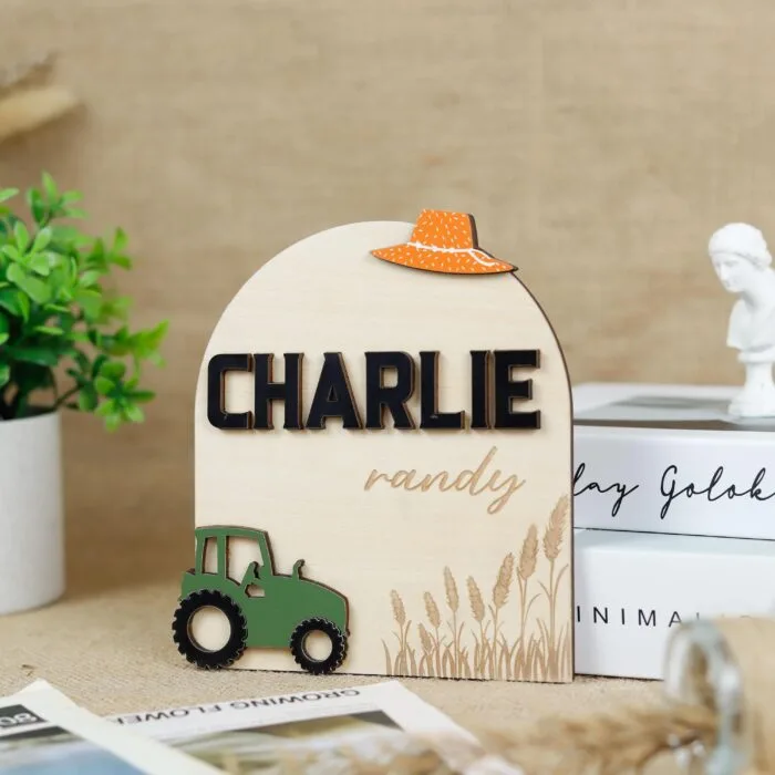 Custom Tractor Birth Sign| Personalized Farm Baby Gift| Engraved Tractor Birth Sign | Personalized Farm Baby Name Sign - Image 8