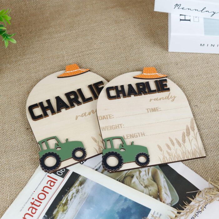 Custom Tractor Birth Sign| Personalized Farm Baby Gift| Engraved Tractor Birth Sign | Personalized Farm Baby Name Sign - Image 10