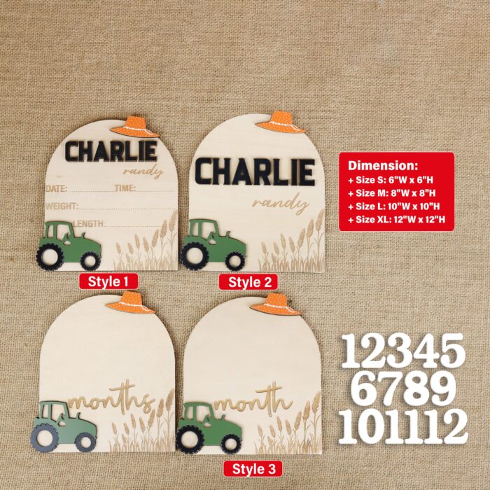 Custom Tractor Birth Sign| Personalized Farm Baby Gift| Engraved Tractor Birth Sign | Personalized Farm Baby Name Sign - Image 2