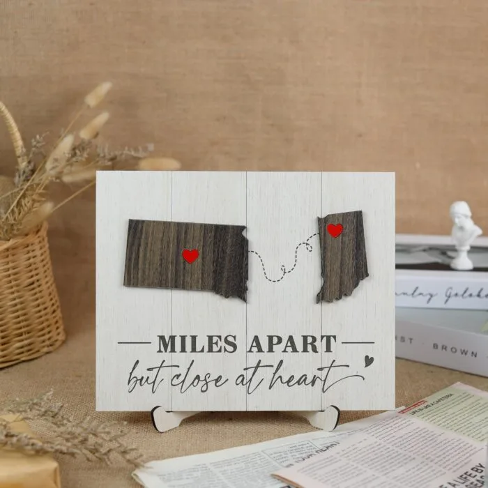 Personalized Long Distance Love Keepsake Gift |  Custom Coordinates Sign for Long Distance Couples |  Personalized Map & Names Sign for Faraway Lovers