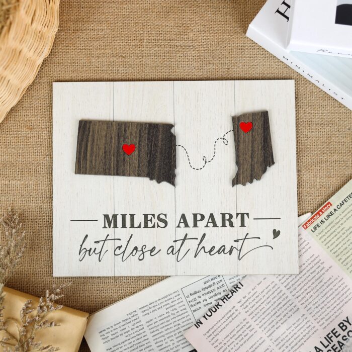 Personalized Long Distance Love Keepsake Gift |  Custom Coordinates Sign for Long Distance Couples |  Personalized Map & Names Sign for Faraway Lovers - Image 8