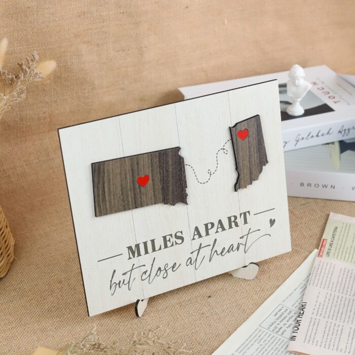 Personalized Long Distance Love Keepsake Gift |  Custom Coordinates Sign for Long Distance Couples |  Personalized Map & Names Sign for Faraway Lovers - Image 9