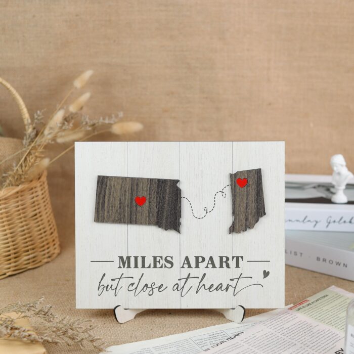 Personalized Long Distance Love Keepsake Gift |  Custom Coordinates Sign for Long Distance Couples |  Personalized Map & Names Sign for Faraway Lovers - Image 3