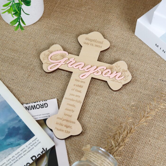 Personalized Wooden Baptism Cross |  Custom Child’s Baptism Cross Gift | Personalized Wooden Christening Gift - Image 11