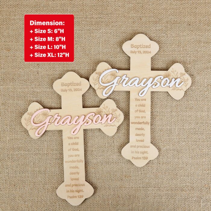 Personalized Wooden Baptism Cross |  Custom Child’s Baptism Cross Gift | Personalized Wooden Christening Gift - Image 2
