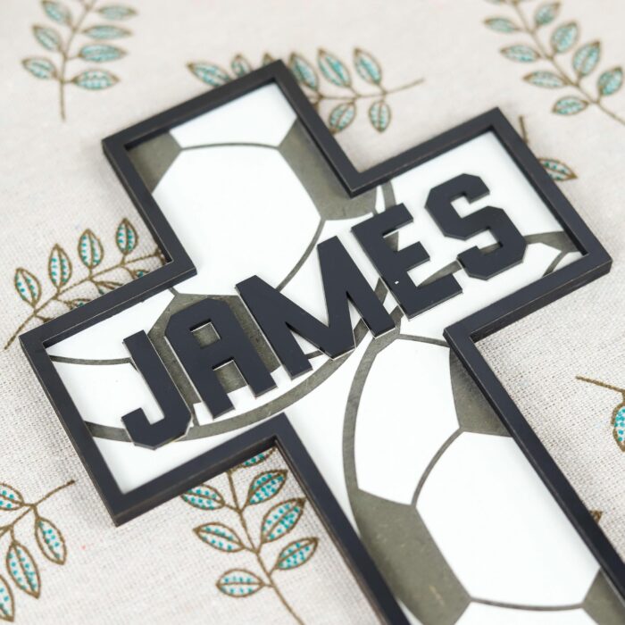 Personalized Soccer Baptism Cross | Custom Engraved Baptism Gift | Personalized Baptism Cross for Boys - Image 6