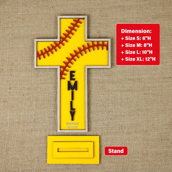 Personalized Gift for Faithful Kids | Custom Softball Cross for Christening | Personalized Softball Cross for Baptism - Image 2