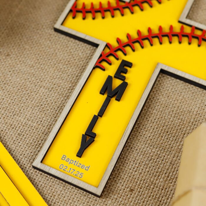 Personalized Gift for Faithful Kids | Custom Softball Cross for Christening | Personalized Softball Cross for Baptism - Image 8