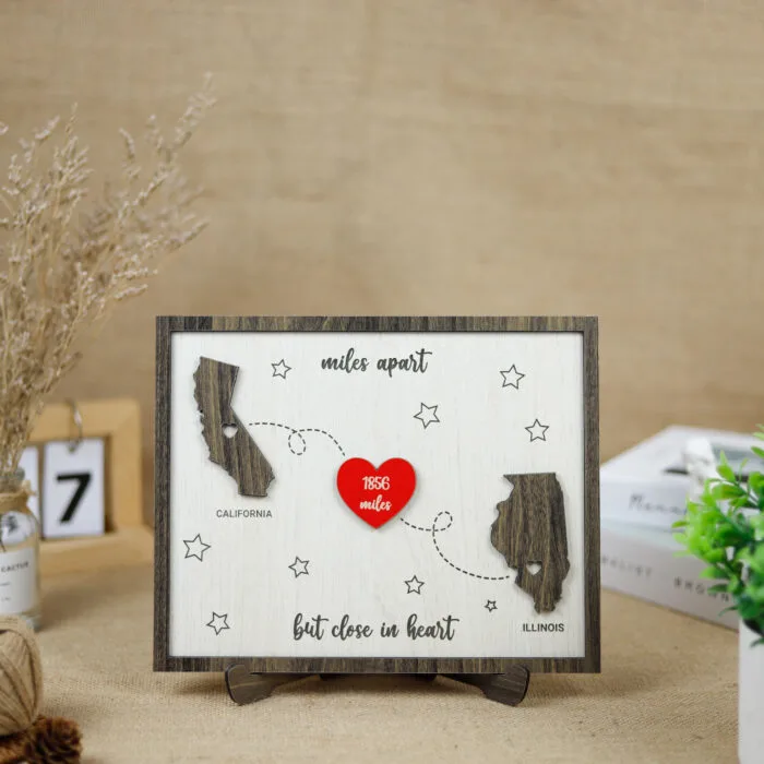 Custom Miles Apart Board - Long-Distance Gift | Personalized Board for Faraway Loved Ones