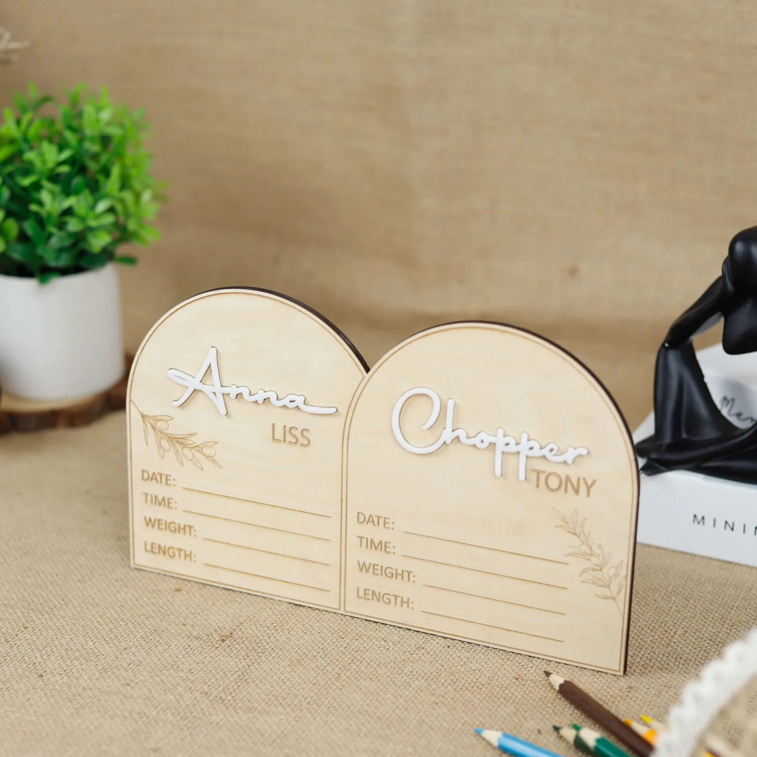 Twin Birth Announcement Sign | Custom Wood Sign for Twins | Personalized Twin Baby Name Sign - Image 4