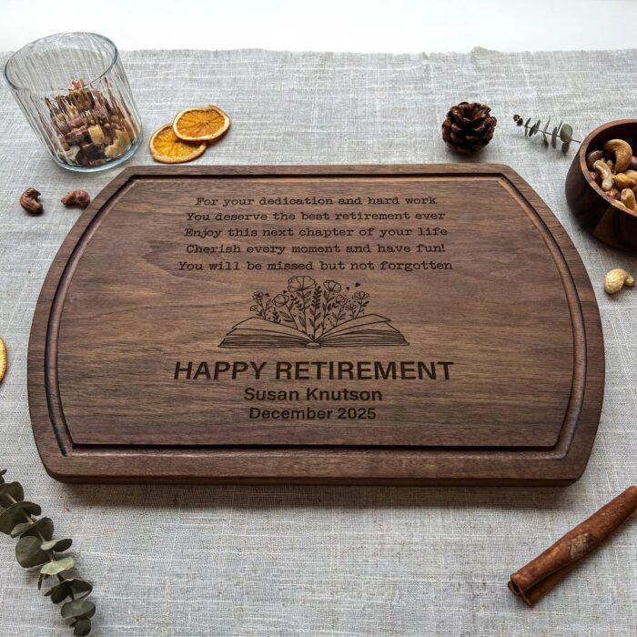 Personalized Retirement Cutting Board - Gift | Engraved Retirement Cutting Board – Unique Keepsake for Farewell Parties